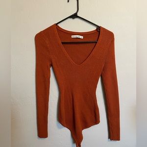 Abercrombie & Fitch Knit Long Sleeve Bodysuit in Burnt Orange Size S